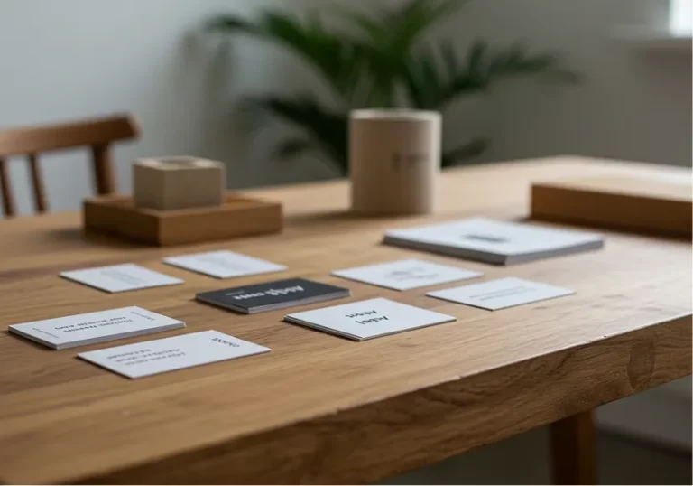 机の上にある名刺やショップカード